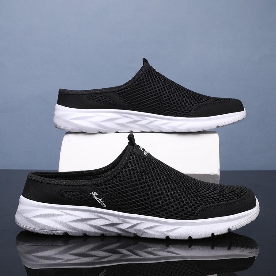 Summer Mesh Men's Half Slippers Casual Breathable Casual Shoes Large Size Soft Sole Hollow Trend Men's Walking Shoes