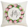 Pink Tulip Flowers Linen Print Pillowcase Spring and Summer Plant Flowers Sofa Pillow Bedside Pillowcase