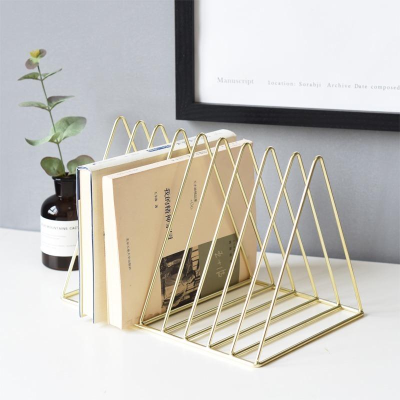 Bookshelf Rack Desktop Metal Book Block Office Newspapers Magazines Storage Scandinavian Decor  Holder Stand Golden Shelf