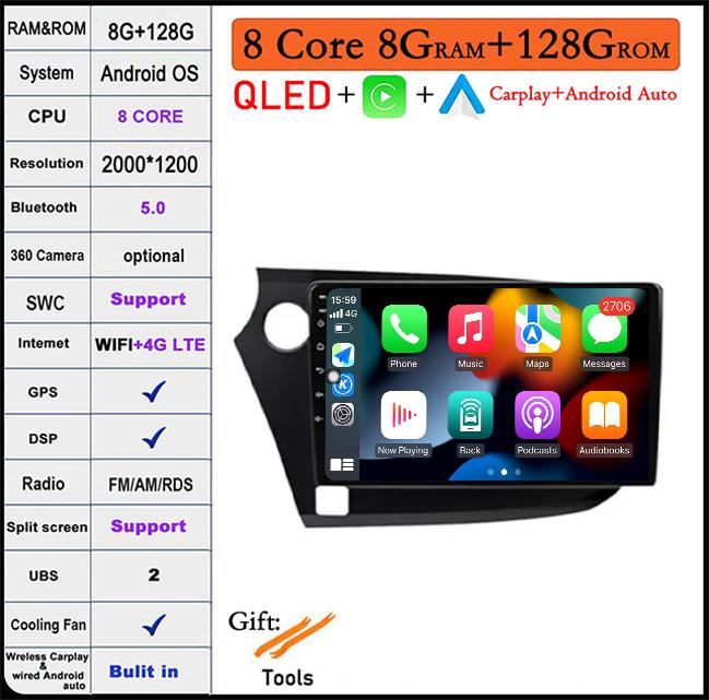 QLED Android 14 Pentru Honda INSIGHT 2 2009-2014 Radio Auto Player Multimedia Autoradio DSP Navigație GPS CarPlay Stereo