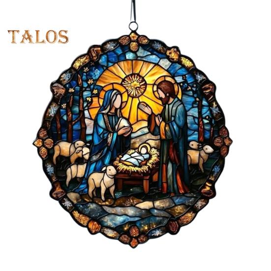 

Різдвяний вертеп Орнамент ручної роботи Круглий ловець сонця Перший різдвяний християнський релігійний подарунок дитини для ялинкового декору вікна F