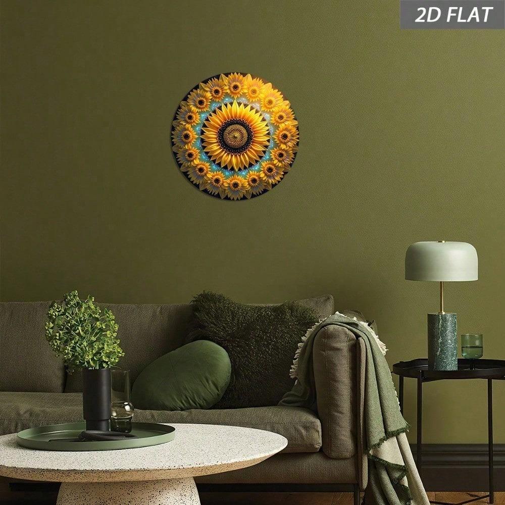 Vintage Sunflower Round Metal Wall Art, Yellow Aluminum Sign Decor for Home Farm