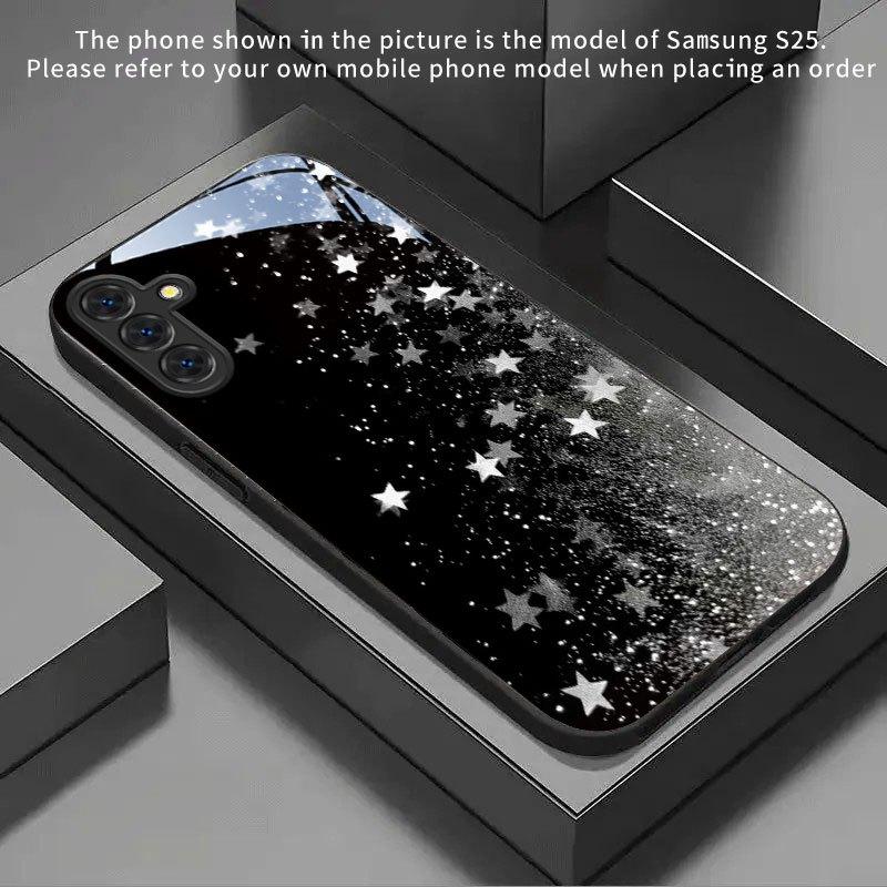 Black and white star pattern tempered glass phone case for Samsung Galaxy S26 S25 S24 S23 S22 S21 S20 fe plus ultra anti drop