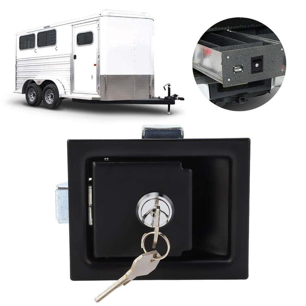 Tool Box Latch with 2 Keys Carbon Steel 3.3x2.7in Flush Mount RV Toolbox Handle Lock for Caravan Tru