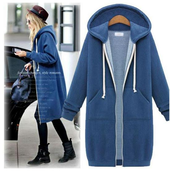 

Женская толстовка миди с капюшоном большого размера - Американский и европейский стиль, Флисовая куртка-пуловер (2025) XL