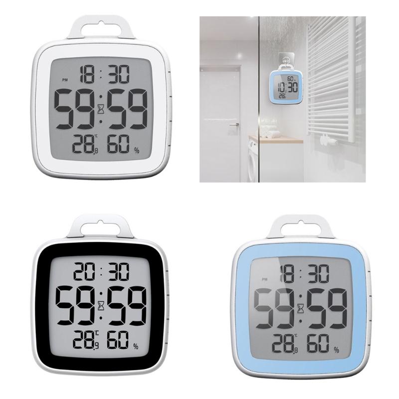 Space Saving Bathroom Digital Clock with Countdown Timer, Temperature and Moisture Readings for Kitchen, Gym Classroom