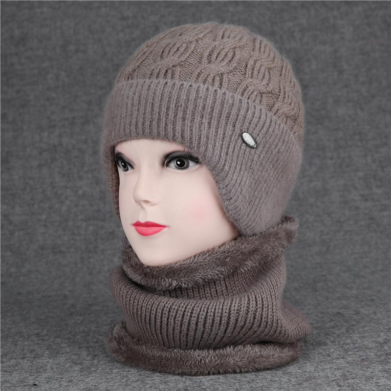Women's winter hats for the elderly with thick fleece and warm ear protection rabbit wool hats for cold-proof cotton hats