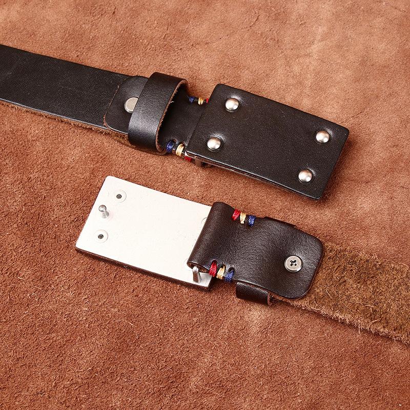 Retro Versatile Personality Trend Thickened Extra Thick First Layer Cowhide Smooth Buckle Belt Men'S Genuine Leather Plate Buckle Belt Men'S