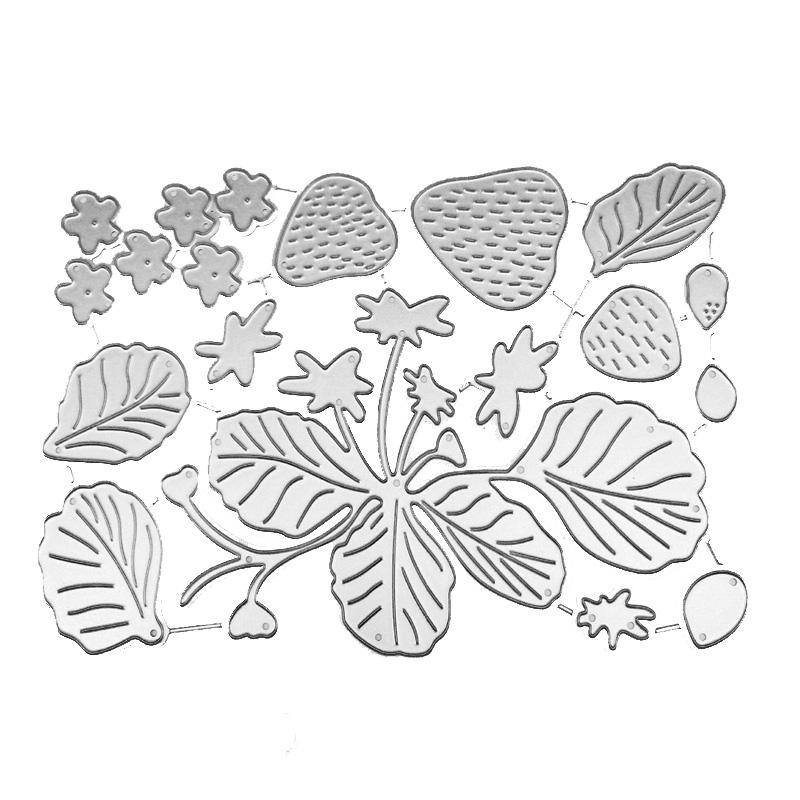 

Клубника и листья, дизайн растений, стиль, трафарет для резки металла для DIY, скрапбукинг, альбом, фототиснение, бумажная карта, ремесленный декор серебряный