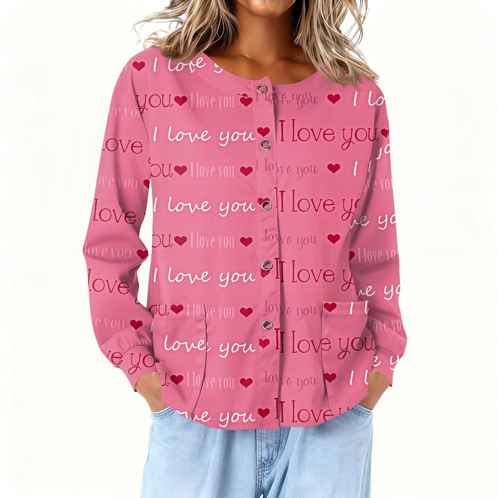 Dámské dlouhý rukáv tištěné kapsa pracovní stojáček jednořadé ochranné overaly kardigan bunda top