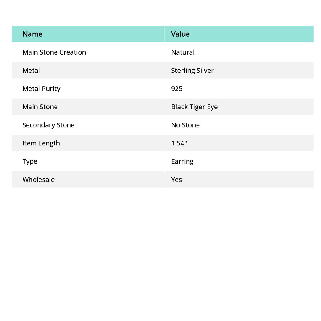 Black Tiger Eye Gemstone 925 Sterling Silver Jewelry Earring 1.54"