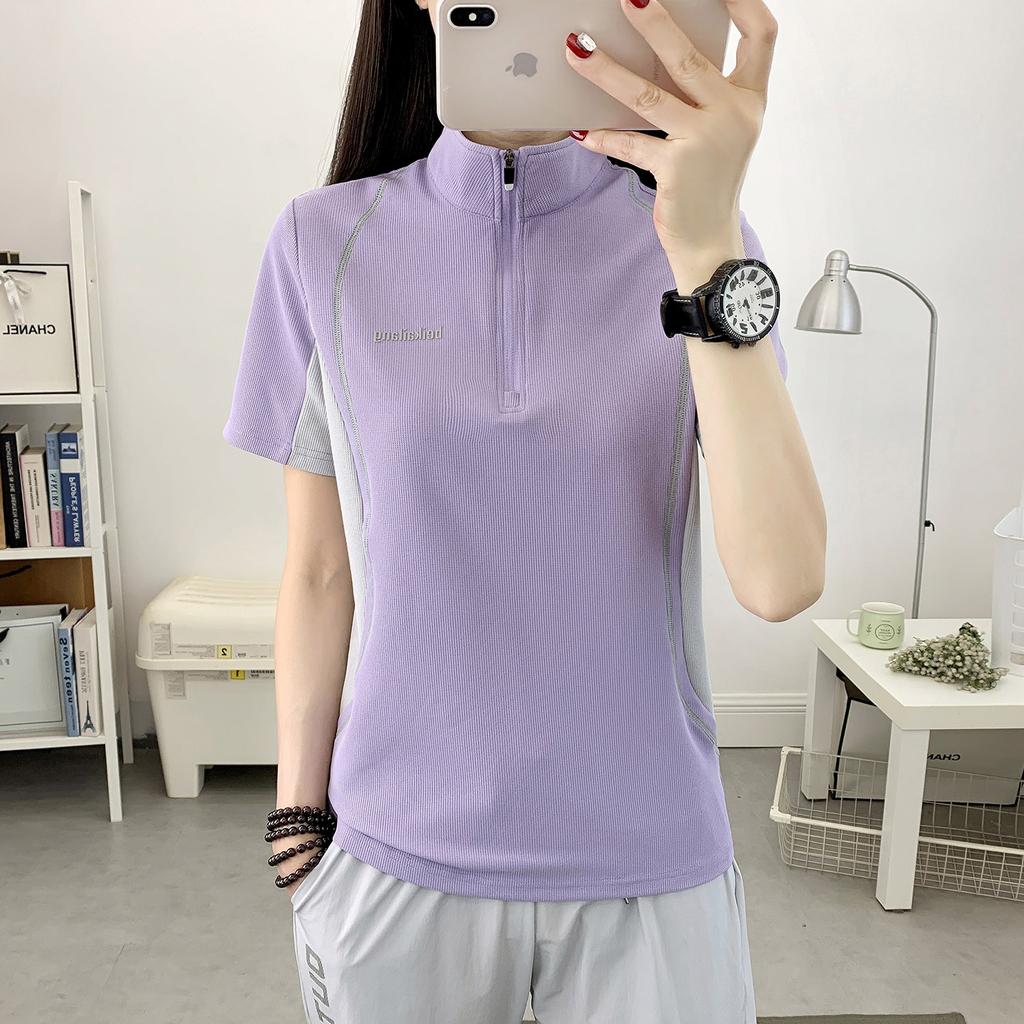 Outdoor stand-up collar quick-drying clothes women's short-sleeved T-shirt women's elastic, light, breathable, sweat-absorbing sports, running summer