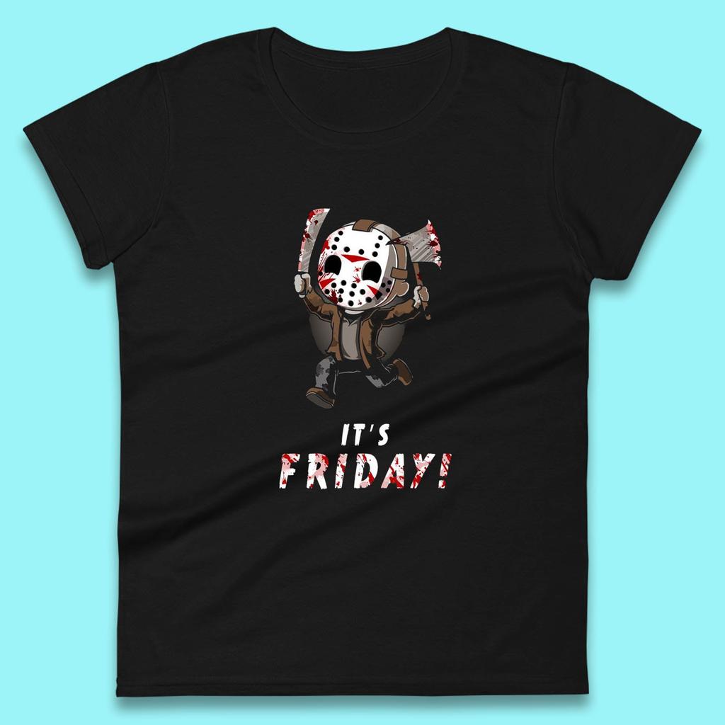 It's Friday Chibi Jason Voorhees Holding Bloody Knife & Bloody Axe Halloween Friday The 13th Horror Movie Womens Tee T Shirt Mens Tops Unisex Top