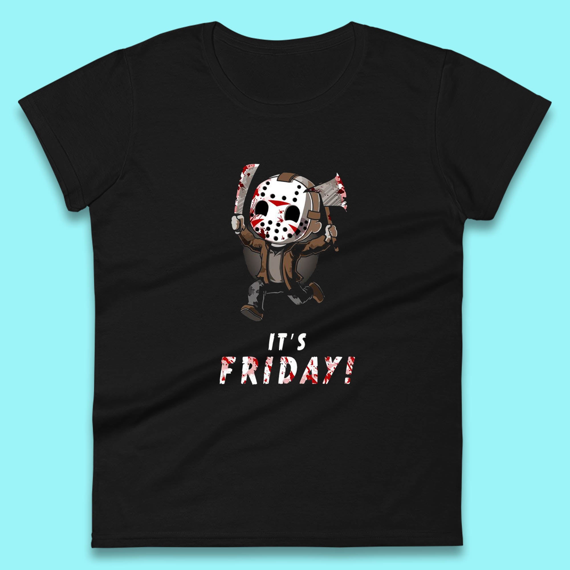 

It s Friday Chibi Jason Voorhees Holding Bloody Knife & Bloody Axe Halloween Friday The 13th Horror Movie Womens Tee T Shirt Mens Tops Unisex Top 3XL