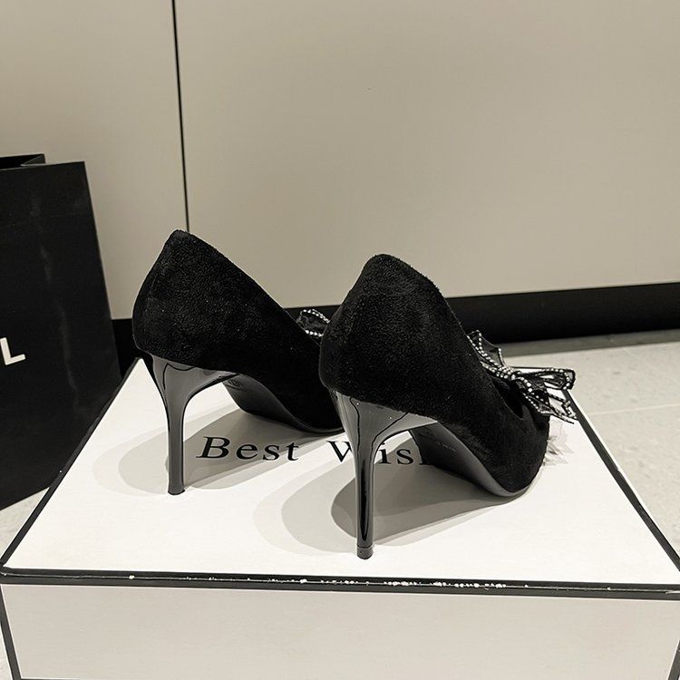 34-43 high heels large size 41-42 bow stiletto design sense niche temperament fairy wedding shoes two wear single shoes