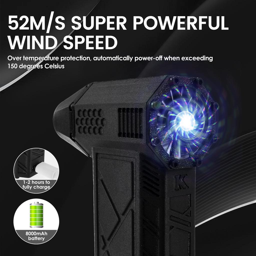 Compressed Air Duster Mini Blower Turbo Fan 130000RPM 3 Gear Adjustable Cordless Electric air Duster for Keyboard PC Cleaning