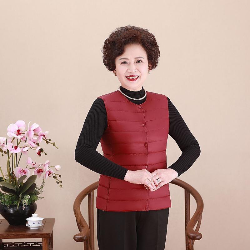 Middle-aged Vest Mother Light and Thin Crew Neck Down Jacket Liner Down Vest Women's Clothing Large Size Warm Vest Vest Vest