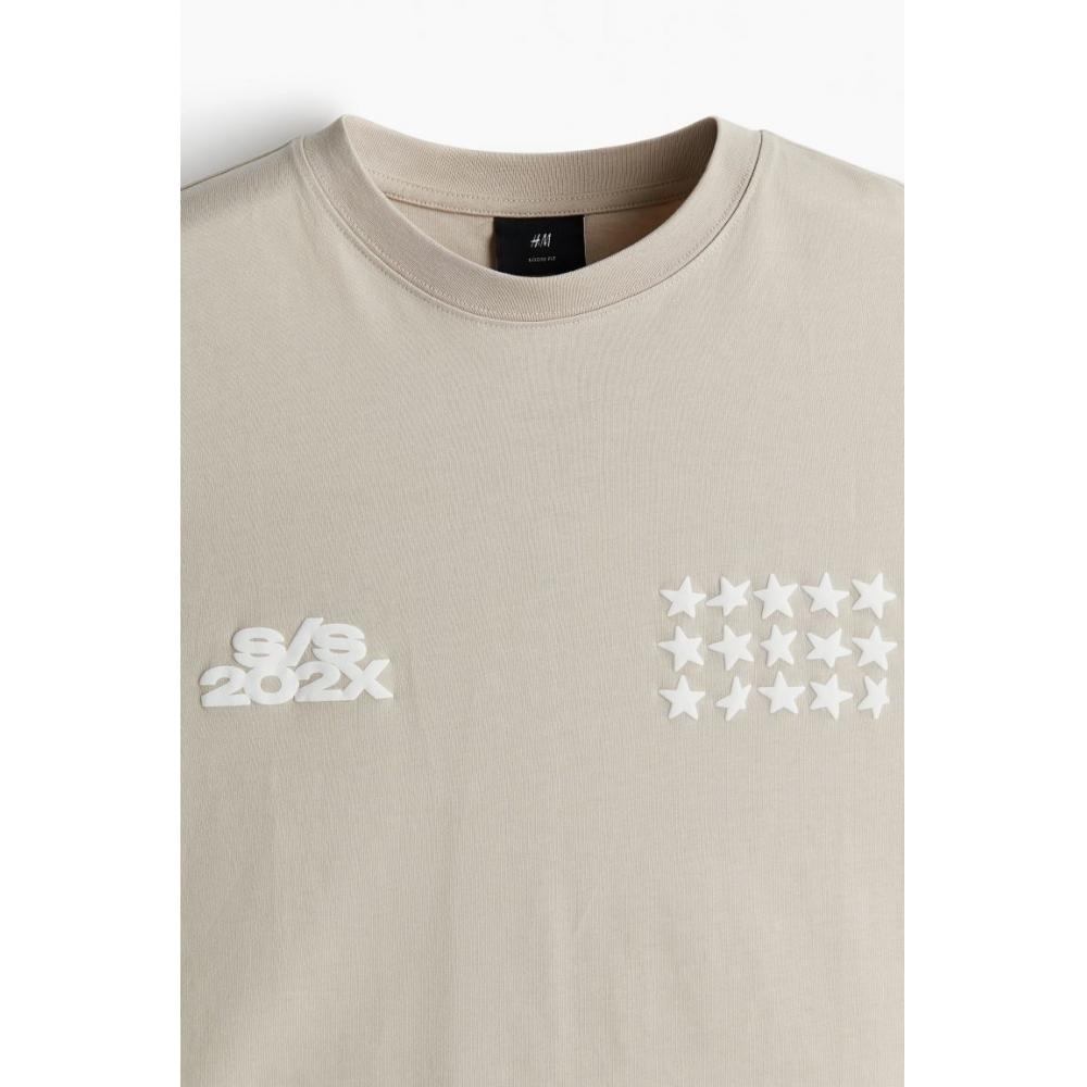 H M Loose FiT PrinT T sHirT Beige sTars