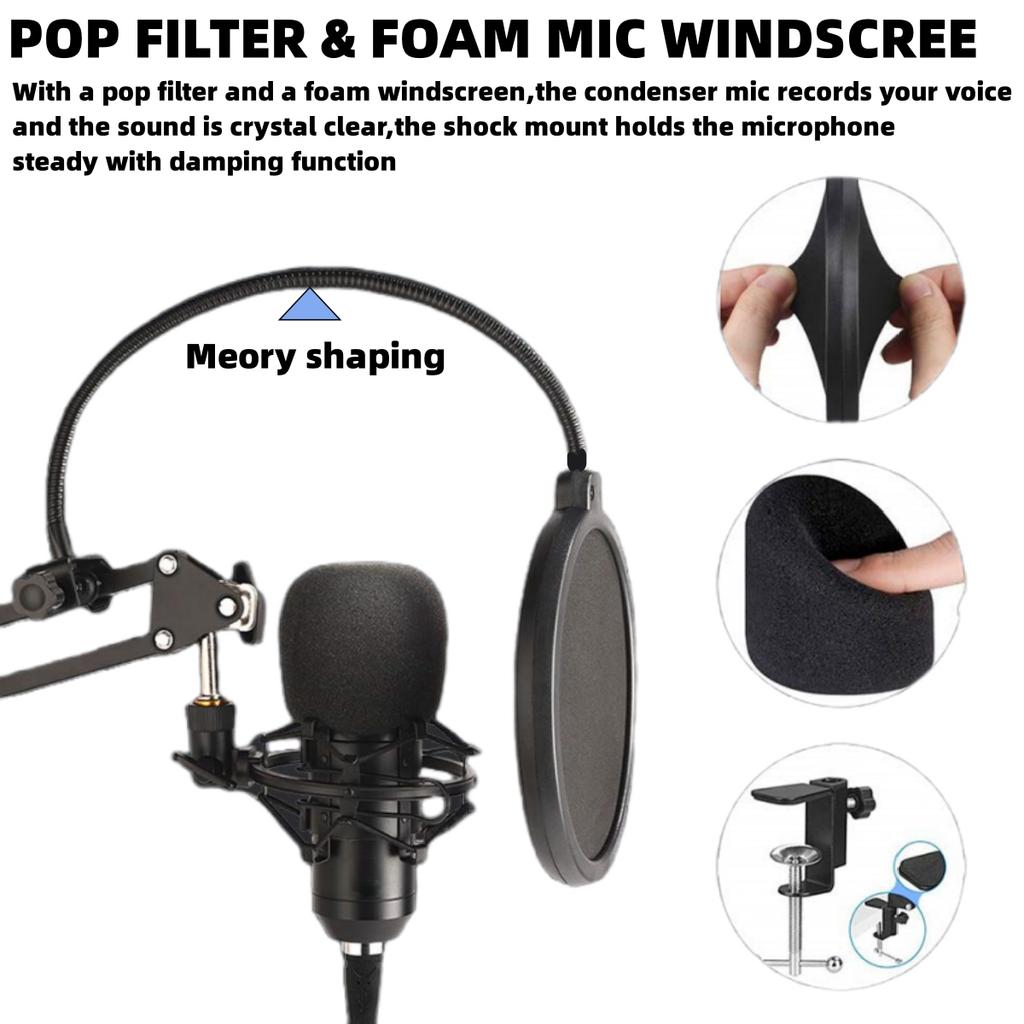 Microphone Studio Professional Live Broadcast Singing Recording Microphone Kits with Suspension Scissor Arm & Metal Shock Mount