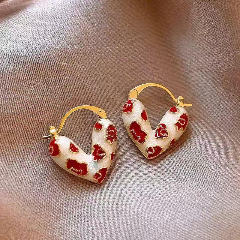 Contrast Color Striped Love Earrings Women's High-end Ear Buckles Unique Niche Design Earrings
