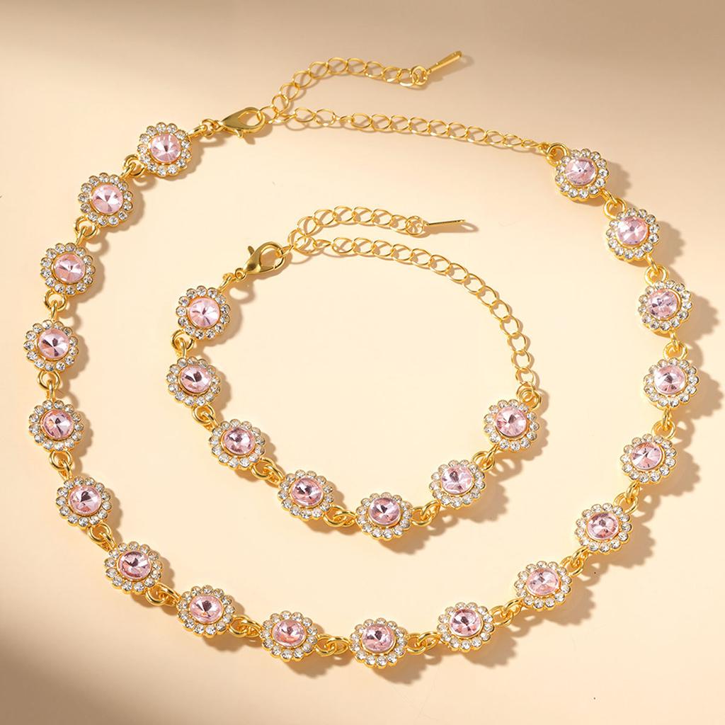 Colorful zircon necklace and bracelet two-piece set for women, fashionable and luxurious full-diamond jewelry set, decorative accessories for women
