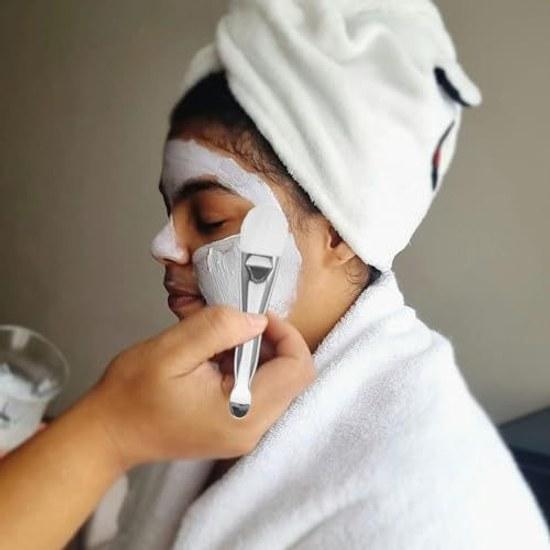 Silver-colored Facial Applicator Brush Is Made Nylon Aluminum Materials Featuring Compact Design That Allows Even Gentle Application Making It Ideal