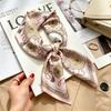 Commuter elegant flower silk scarf women's contrasting color retro printing satin scarf shirt with multi-purpose decorative small scarf