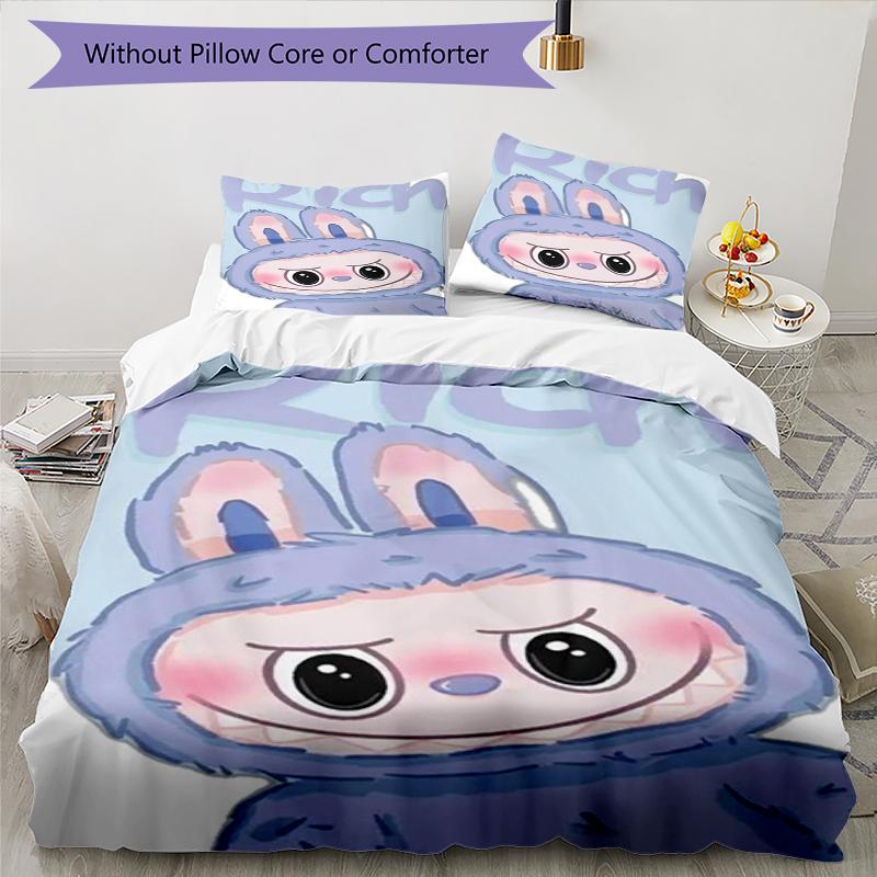 Rabbit Friend Design Bed Bedding Set 1 Duvet Cover + 2 Pillowcases Soft Breathable Household Bed Linens
