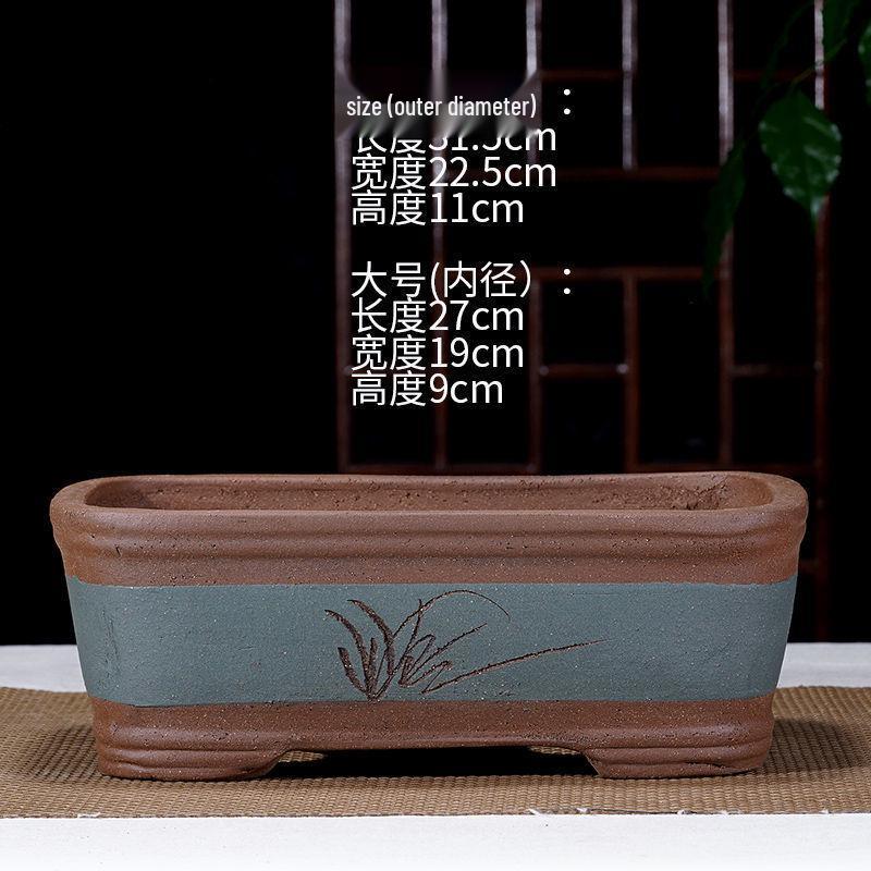 Extra-Large Breathable Purple Clay Square Bonsai Pot for Succulents and Green Plants