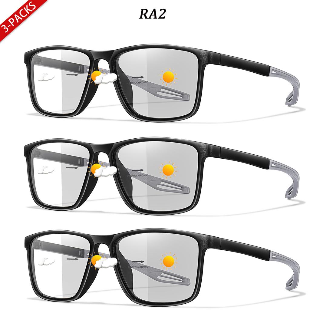 3 Pairs Reading Glasses Photochromic Classic Square Far Sight Presbyopic Glasses Anti Blue Light Blocking Ultralight Eyewear