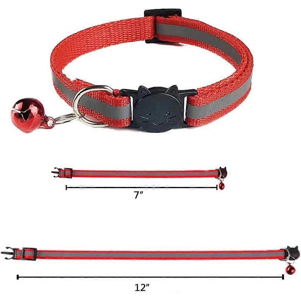 6X Cats Anti Strangulation Collar Kittens Puppy Reflective Adjustable with Bell and Safety Buckle, Fits Most Household Cats, 6pcs,2024 Ping