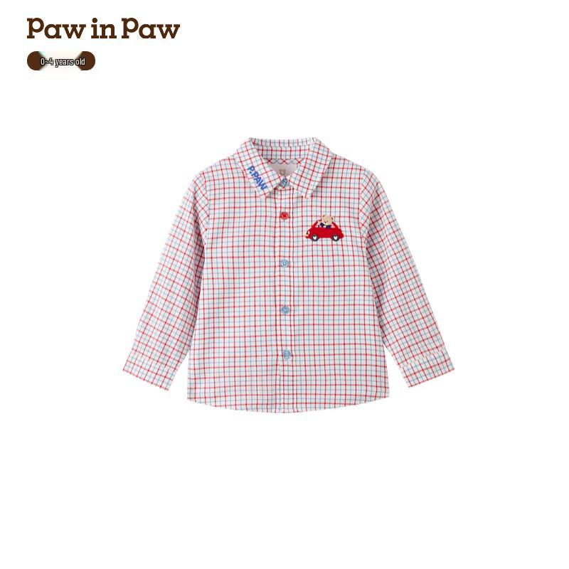 PawinPaw Cartoon Bear Baby Boy Cotton Plaid Shirt 100