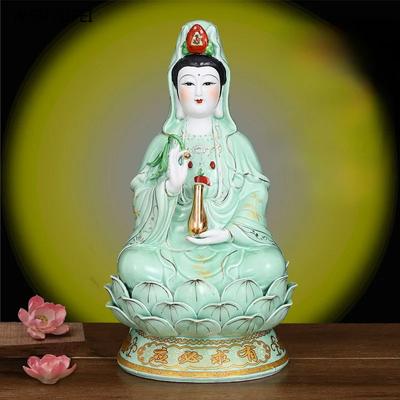 1 vnt. Keraminė Sėdinti Lotose Žalių Drabužių Nanhai Guanyin Statula Namų Apstatymas Garbinimui Personos Feng Šui Ornamentas