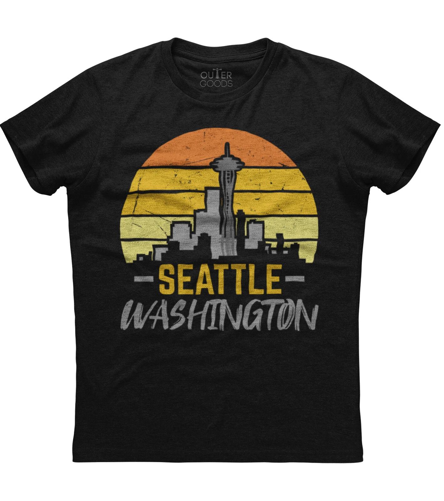 Seattle Washington WA Skyline Souvenir Mens Short Sleeve Cotton Black T-shirt S