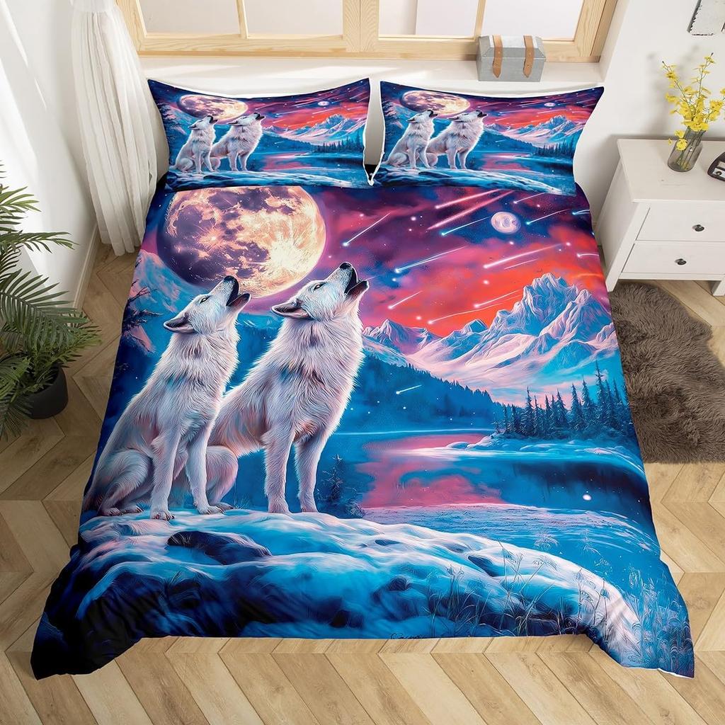 Aurora Duvet Cover Queen Size Polar Bear Arctic Animal Quilt Cover Fantasy Galaxy Sky Bedding Kids Bedroom Decor 3 Piece Set