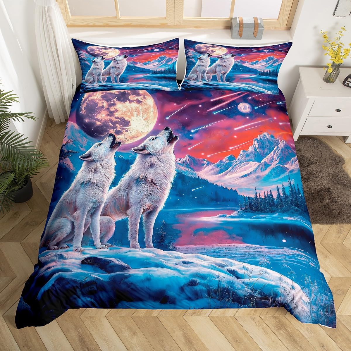 

Aurora Duvet Cover Queen Size Polar Bear Arctic Animal Quilt Cover Fantasy Galaxy Sky Bedding Kids Bedroom Decor 3 Piece Set EU Single(135x200cm)