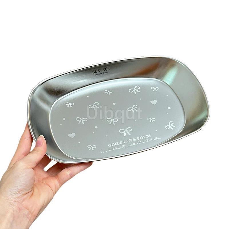 Rectangular dessert plate Steamed fish dish Cake plate Exquisite tray salad bowl Bento Baking tray 304 stainless steel plate