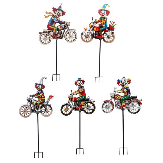 Spinning Clown Motorcycle Wind Spinner, Rotating Wheels Metal Kinetic Yard Art with Stake, Weatherproof Windmill Sculpture for Outdoor Lawn Patio