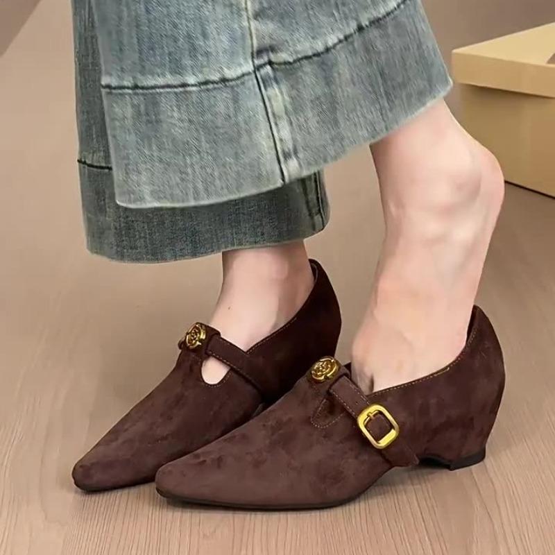 Vintage Suede Slip Slip Single Shoes Fashion Pointed Toe Shallow Mouth Soft Sole Non-Slip Low Top Shoes