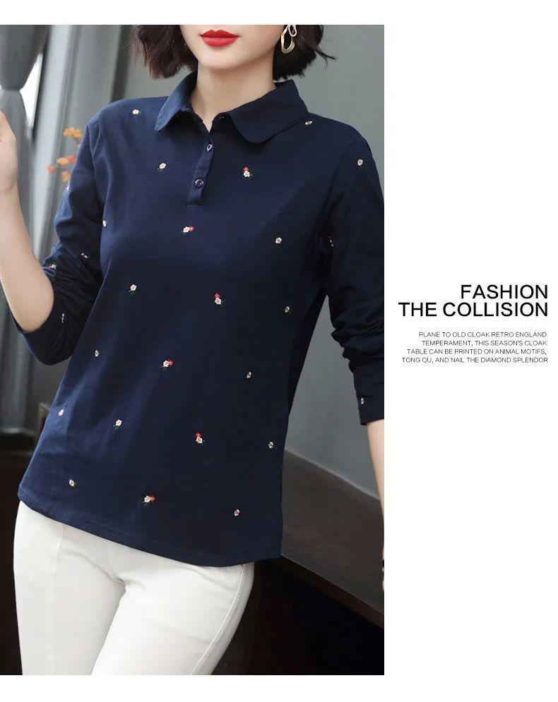 Women's Long Sleeve Polo Shirt - Loose Fit, Plus Size, Spring, Stylish Slimming Top