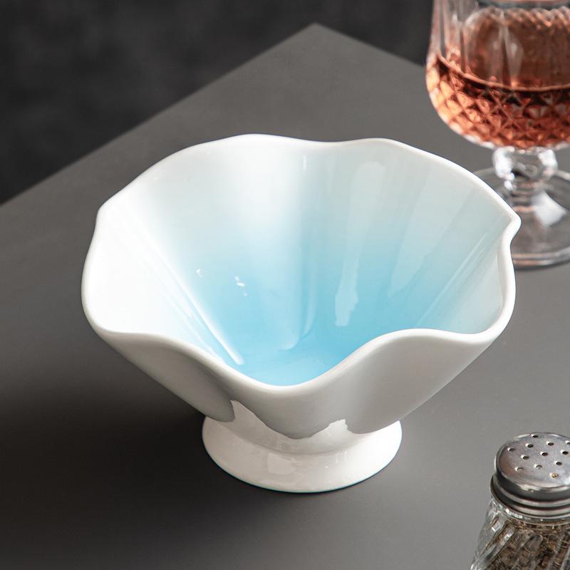 Tall Lotus Leaf Bowl Hotel Restaurant Household Tableware Ceramic Bowl High Temperature Firing Creative Fruit Dessert Salad Bowl