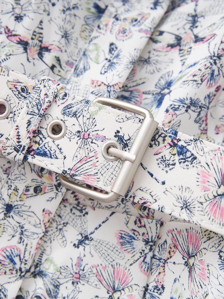 Elegant Women's French Butterfly Print Waist-Hugging Summer Dress