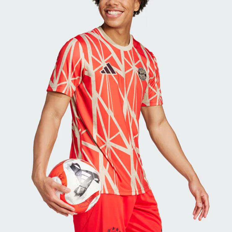 Adidas Logo Print Comfortable Crew Neck Short Sleeve Soccer Jersey Men Tops Red JD8335