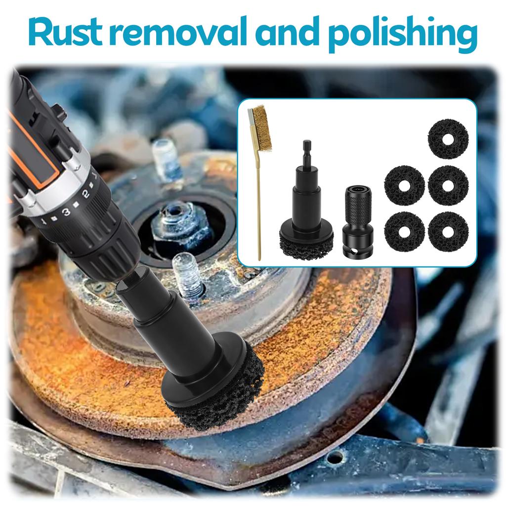 Wheel Hub Cleaning Kit Wheel Stud Cleaner Brake Hub Cleaning Tool with 5 Head Grinding Maintenance Cleaner Kit for Nuts, Car