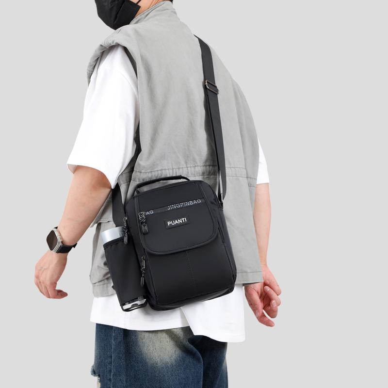 Borsa a Spalla Quadrata Sportiva da Uomo - Borsa a Tracolla Resistente a Lati Morbidi Stile College con Tasche Multifunzionali