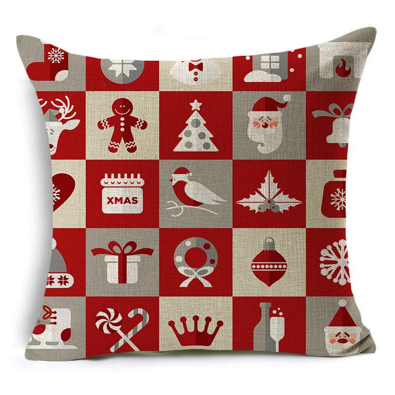 Santa Claus Cartoon Christmas Cushion Covers Reindeer Christmas Trees Linen Pillow Cover Decorative Sofa Couch Throw Pillows