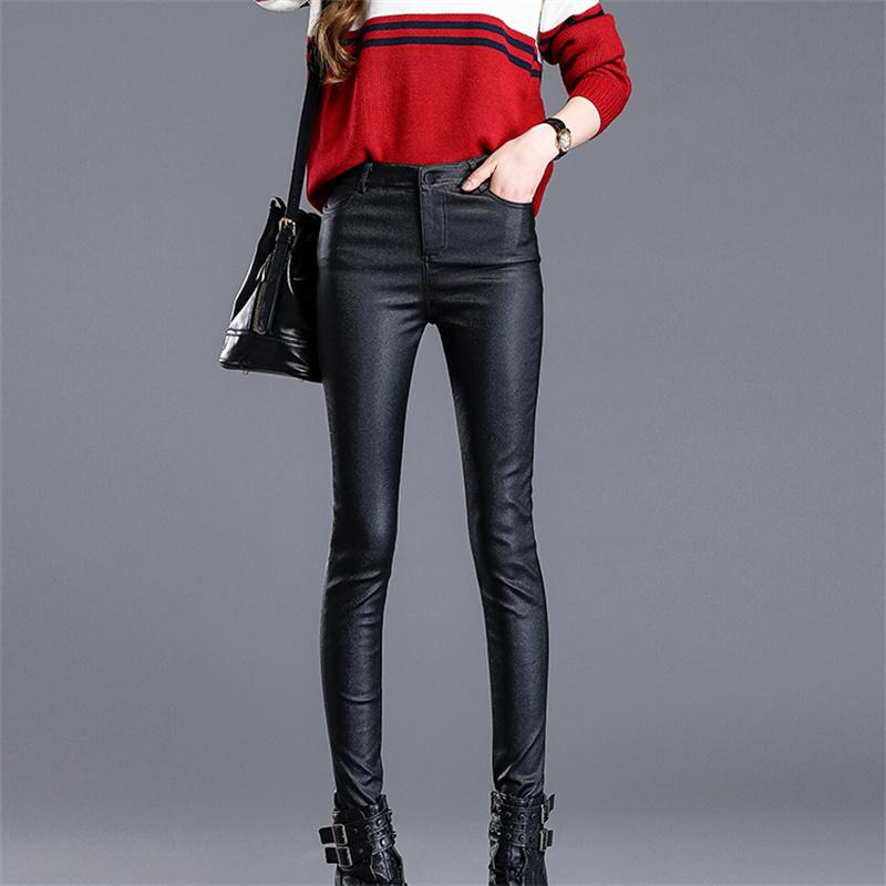 2022 Autumn Winter Slimming High Waist Casual Tights Leggings Thicken Warm PU Leather VelvetTrousers Elastic Pencil Skinny Pants