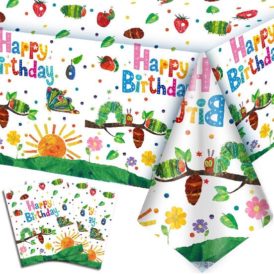 137 x 274cm The Very Hungry Caterpillar Tablecloth, 3 Pcs Hungry Caterpillar Party Tablecloth for The Very Hungry Caterpillar Birthday Decorations