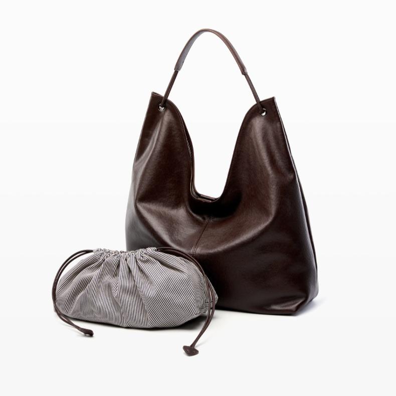 New Women's Bag Vegetable Tanned Cowhide Large-capacity Women's Tote Bag Versatile Single Shoulder Class Underarm Commuter Bag