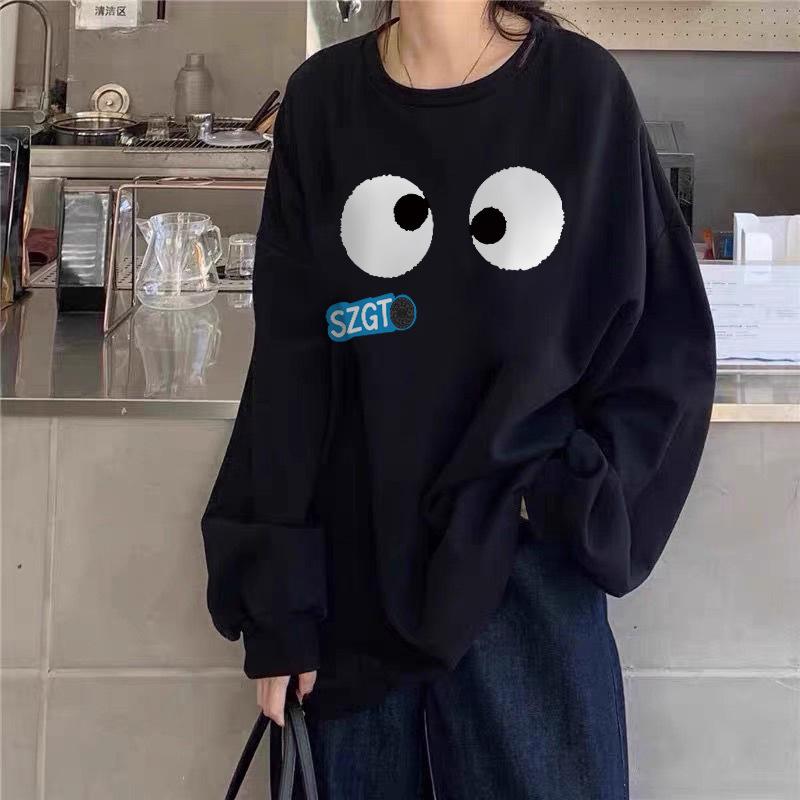 Ladies Cute Pattern Print Hoodie for Autumn Winter New Women Oversized Retro Long Sleeve Pullover Sweatshirt for Couple